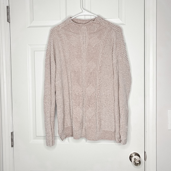 Marled Sweaters - Marled mock neck chenille pink sweater